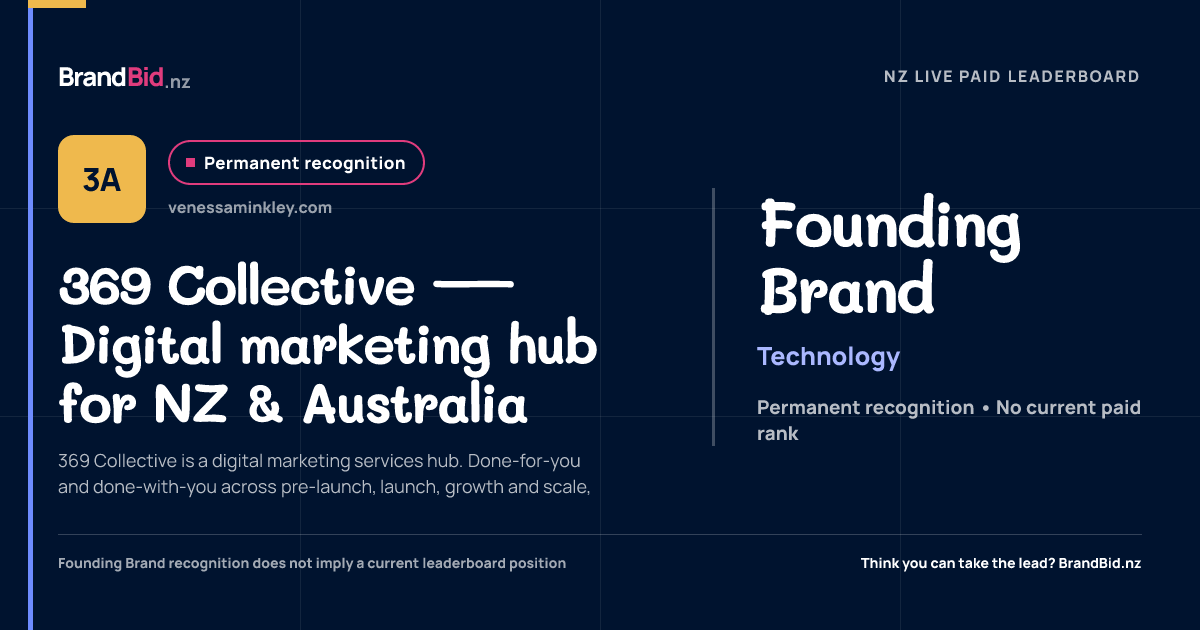 369 Collective — Digital marketing hub for NZ & Australia is permanently recognised as a Founding Brand on BrandBid.nz.