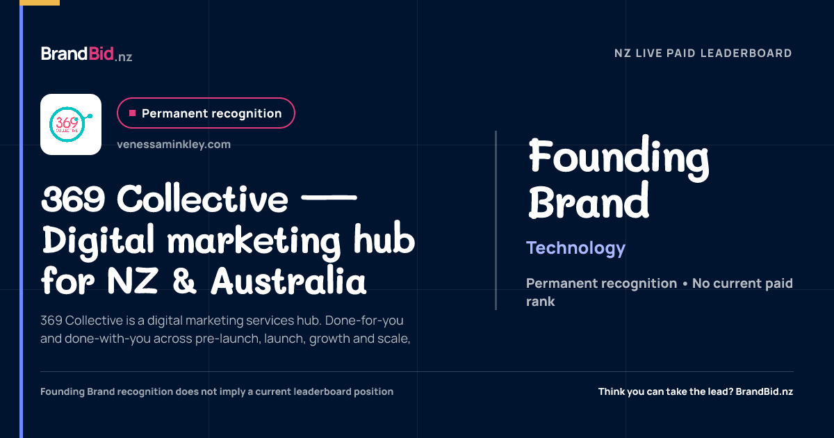 369 Collective — Digital marketing hub for NZ & Australia is permanently recognised as a Founding Brand on BrandBid.nz.