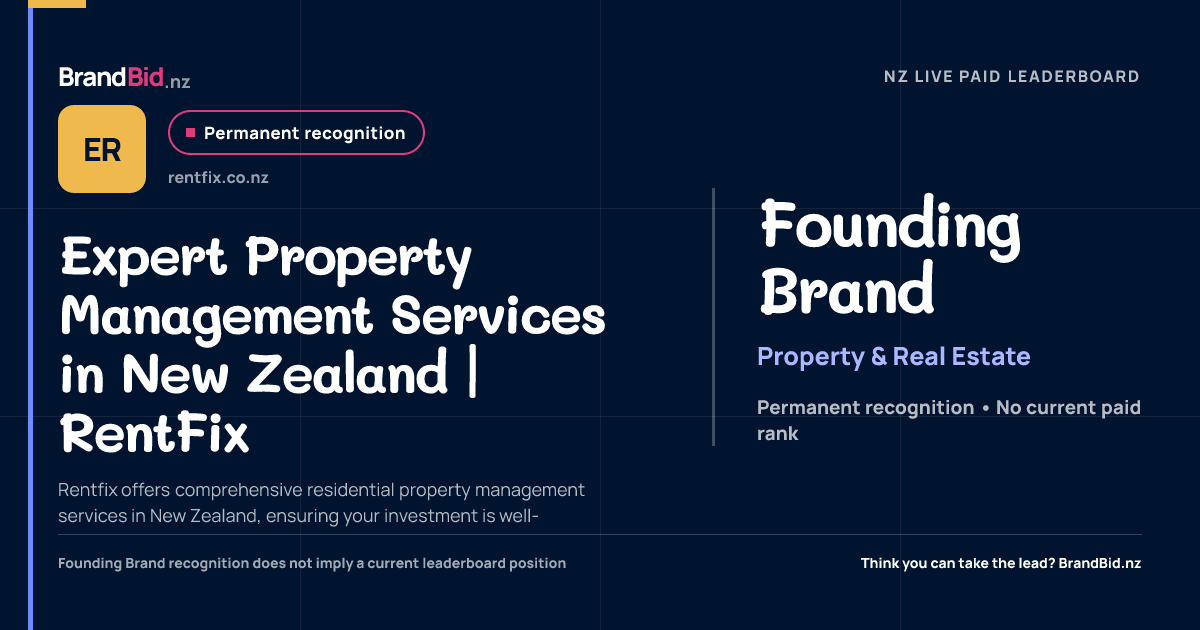 Expert Property Management Services in New Zealand | RentFix is permanently recognised as a Founding Brand on BrandBid.nz.