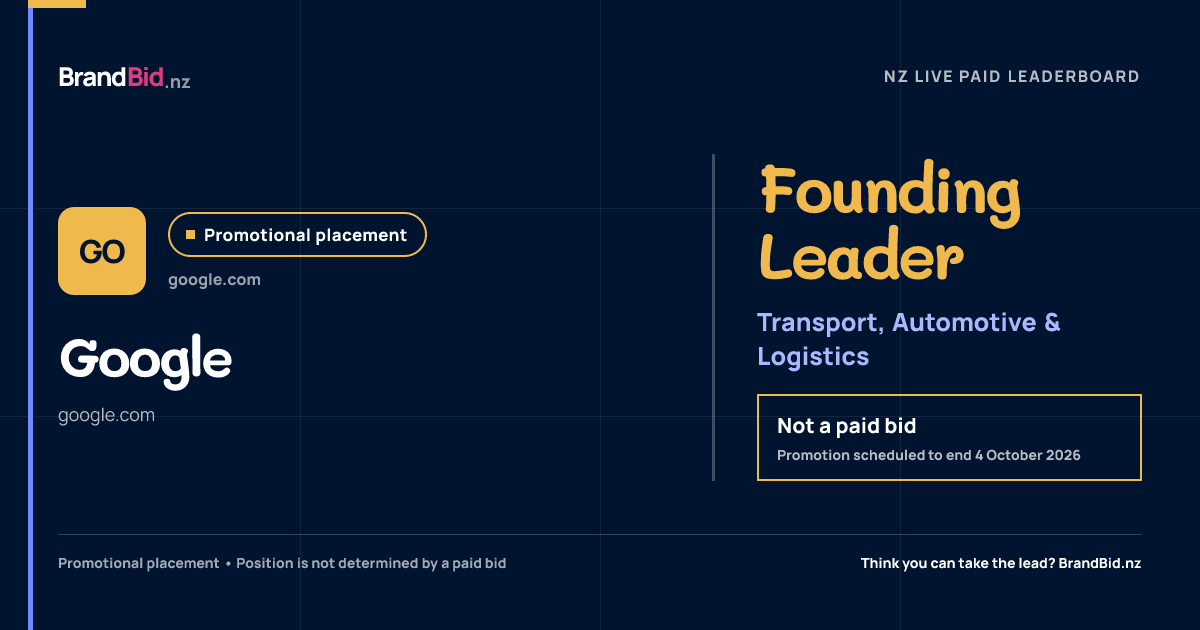 Google is the promotional Founding Leader in Transport, Automotive & Logistics on BrandBid.nz. This is not a paid bid.