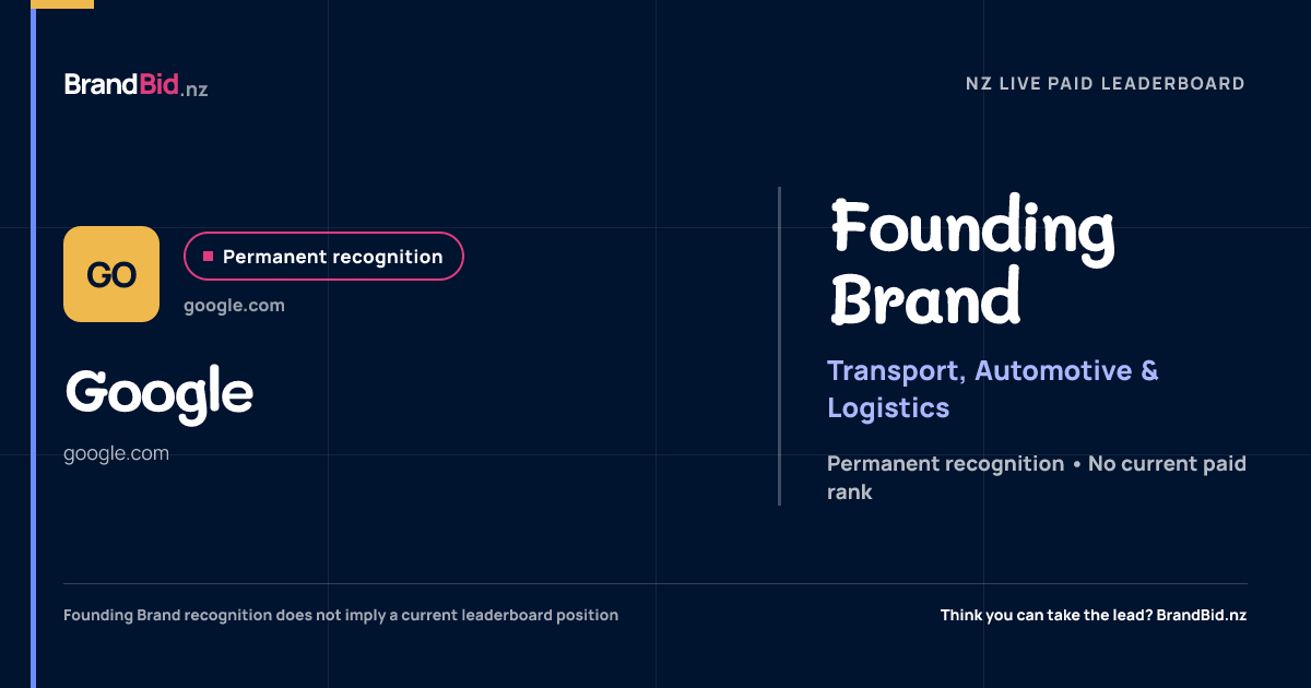 Google is permanently recognised as a Founding Brand on BrandBid.nz.