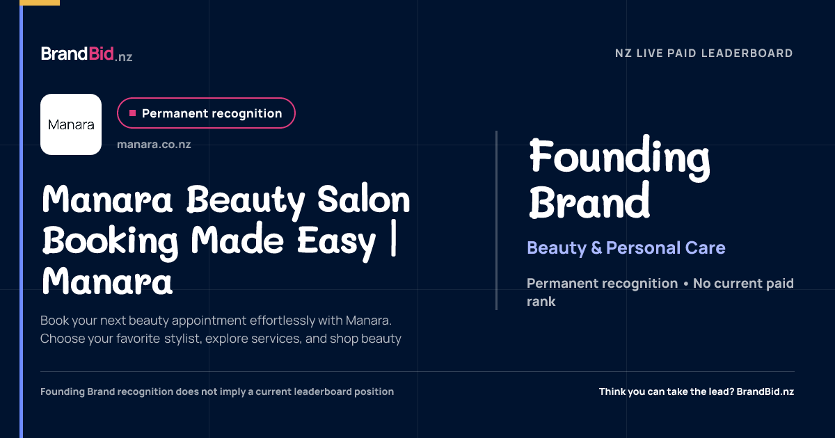 Manara Beauty Salon Booking Made Easy | Manara is permanently recognised as a Founding Brand on BrandBid.nz.